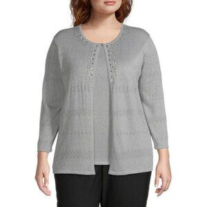 Alfred Dunner Classic Embellished 3/4 Sleeve Sweater - Silver - 1X (16W-18W)